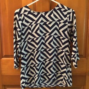 Navy Blue and White Whisper Geometric Blouse
